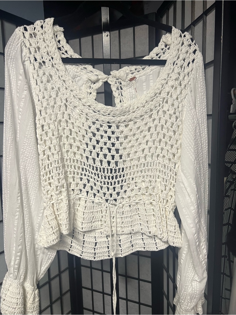 Free People White Crochet Peasant Crop Top